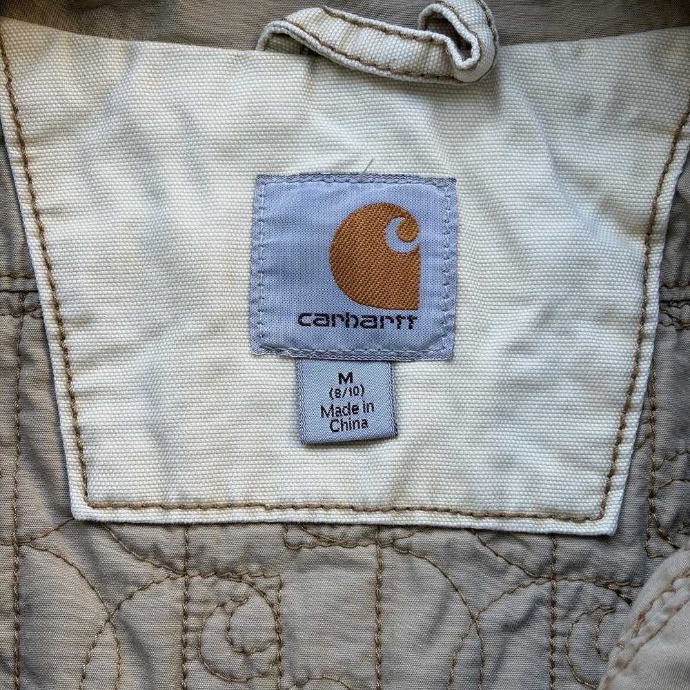 Carhartt Jacket Womens Medium Khaki Fargo Canvas Quilt Lined Work Coat Faded - Picture 7 of 15